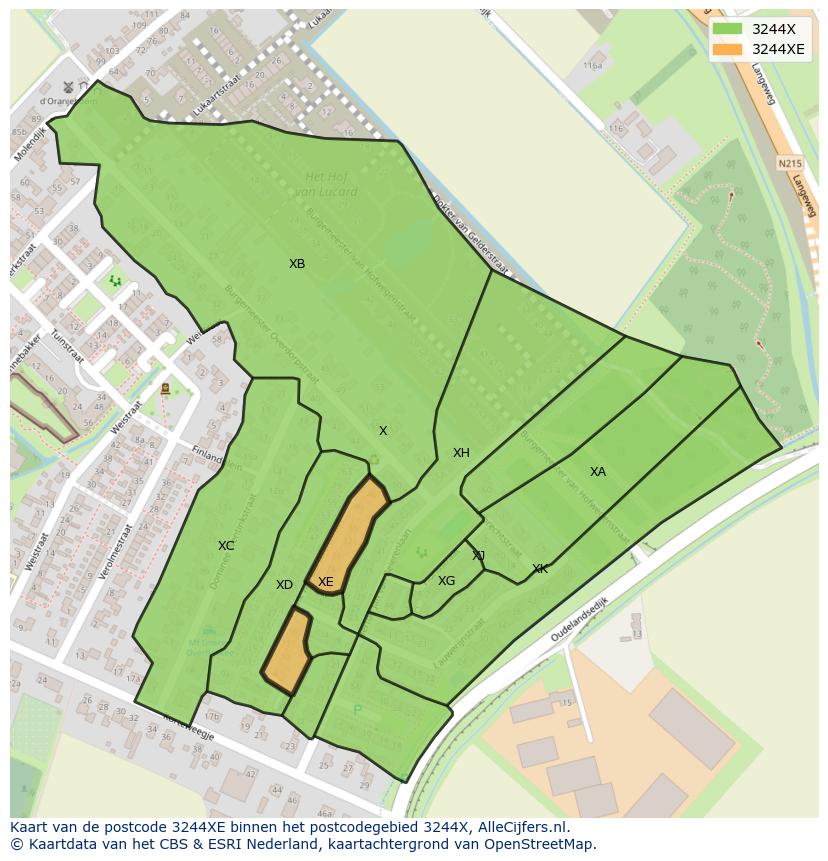 Afbeelding van het postcodegebied 3244 XE op de kaart.
