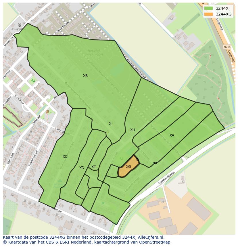 Afbeelding van het postcodegebied 3244 XG op de kaart.