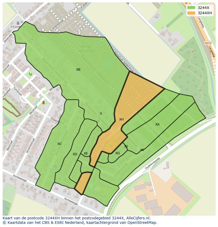 Afbeelding van het postcodegebied 3244 XH op de kaart.