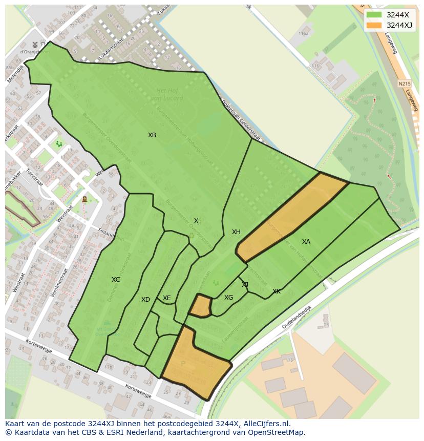 Afbeelding van het postcodegebied 3244 XJ op de kaart.