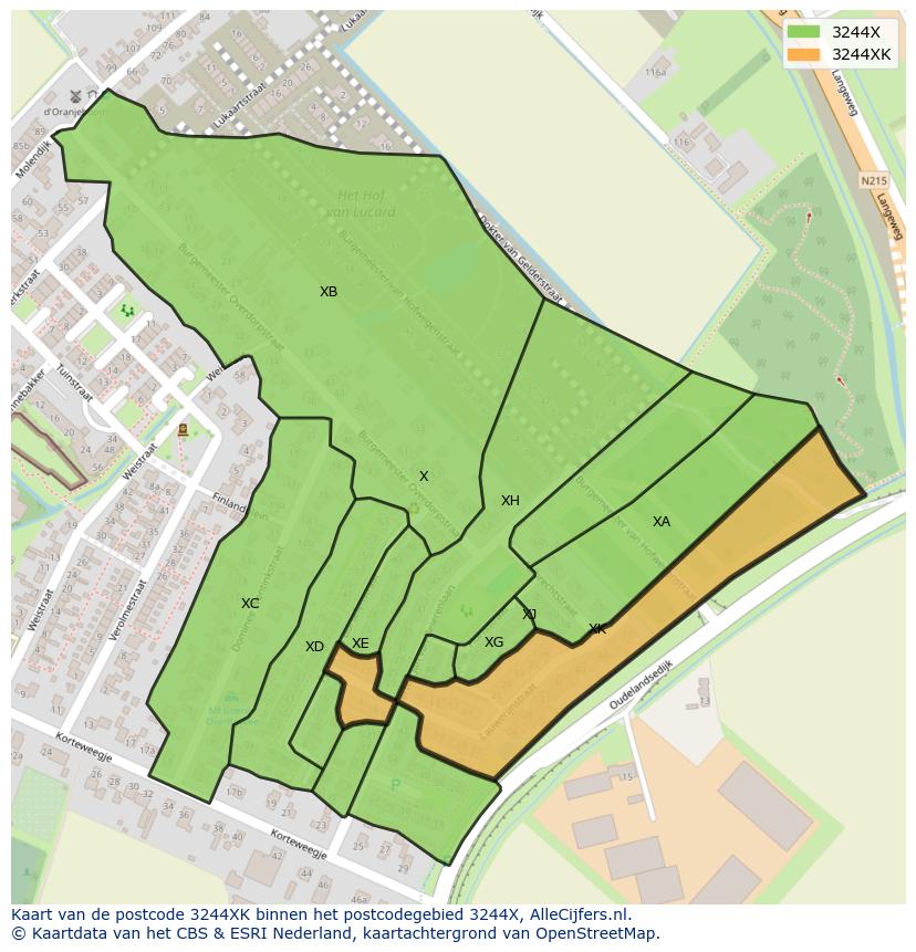 Afbeelding van het postcodegebied 3244 XK op de kaart.