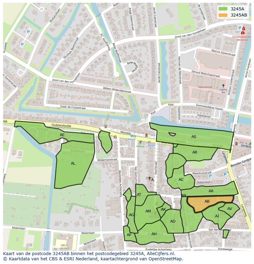 Afbeelding van het postcodegebied 3245 AB op de kaart.