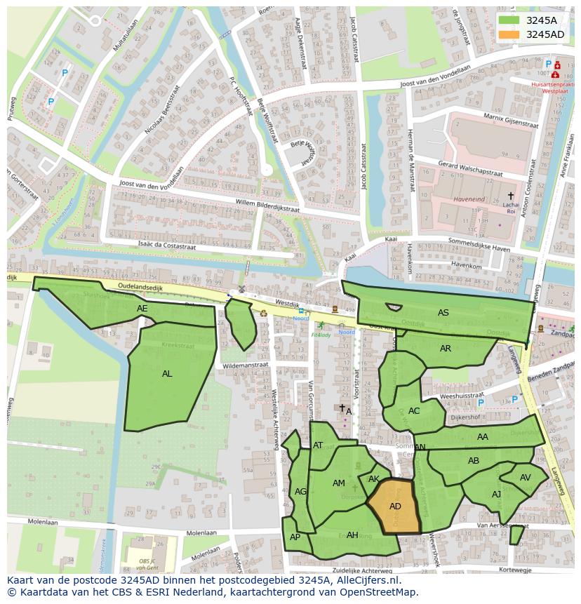Afbeelding van het postcodegebied 3245 AD op de kaart.