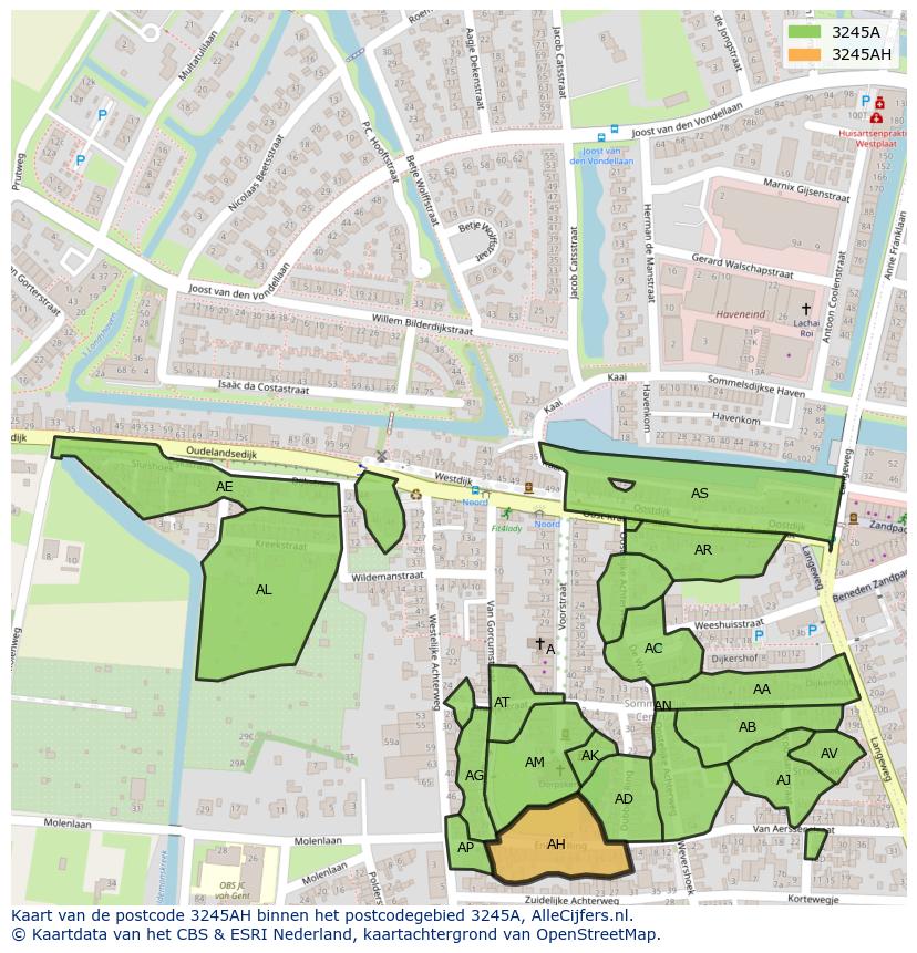 Afbeelding van het postcodegebied 3245 AH op de kaart.