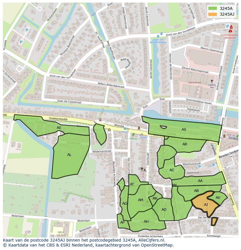 Afbeelding van het postcodegebied 3245 AJ op de kaart.