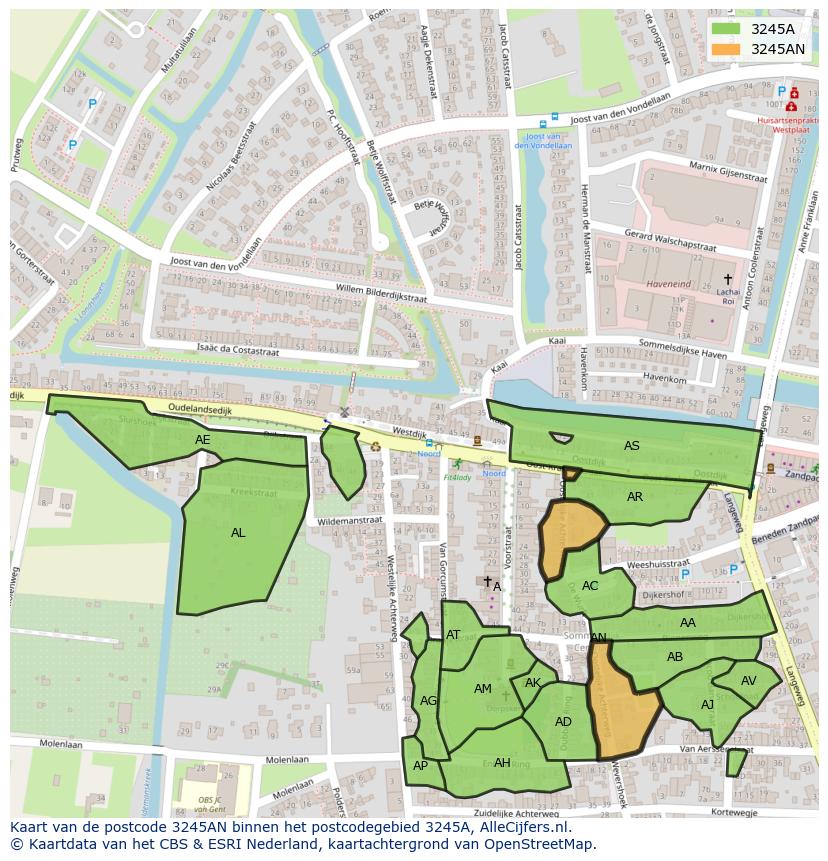 Afbeelding van het postcodegebied 3245 AN op de kaart.