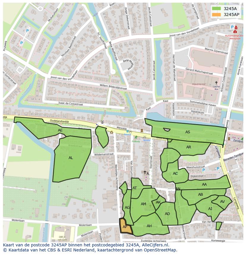 Afbeelding van het postcodegebied 3245 AP op de kaart.