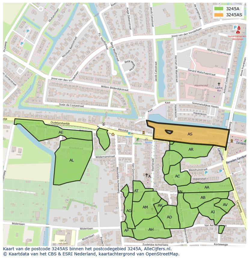 Afbeelding van het postcodegebied 3245 AS op de kaart.