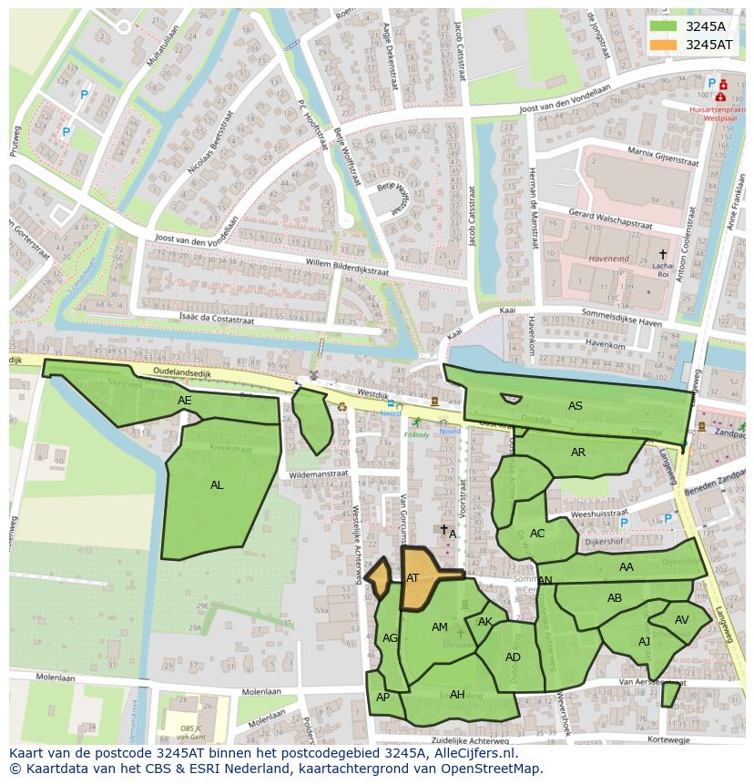Afbeelding van het postcodegebied 3245 AT op de kaart.