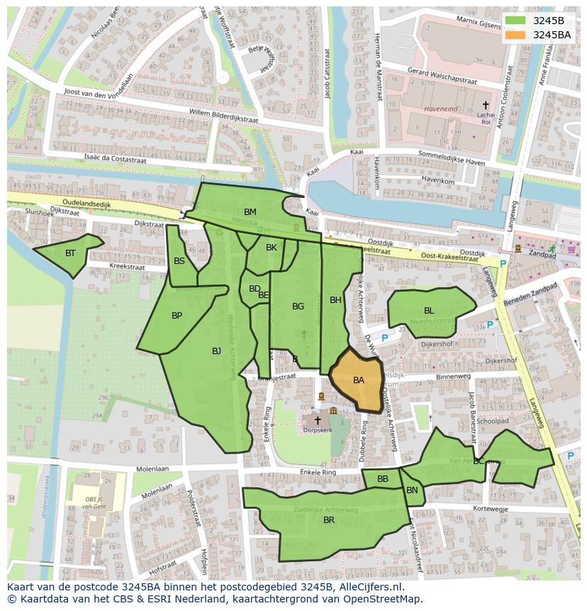 Afbeelding van het postcodegebied 3245 BA op de kaart.