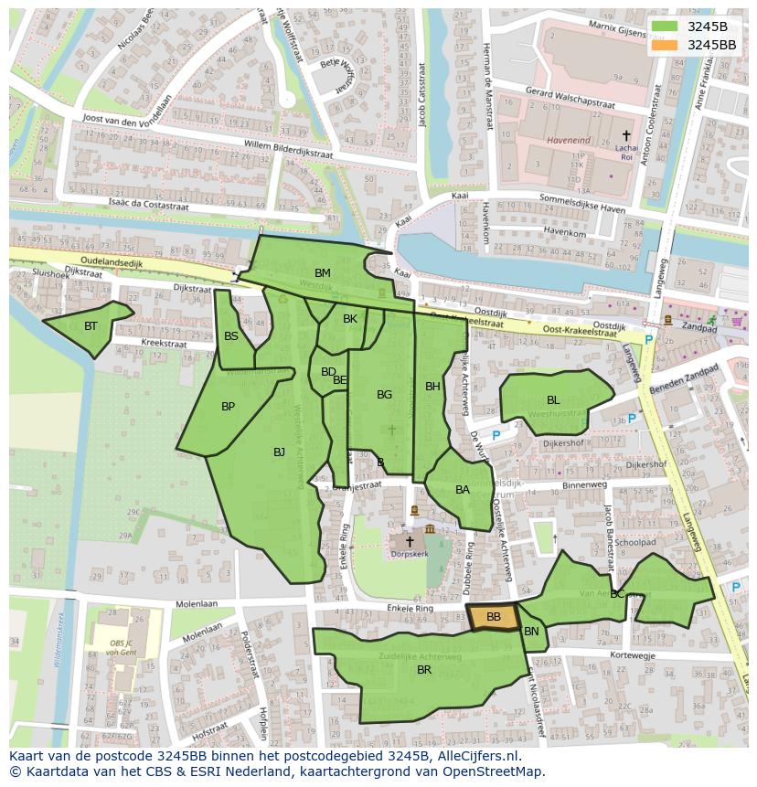 Afbeelding van het postcodegebied 3245 BB op de kaart.