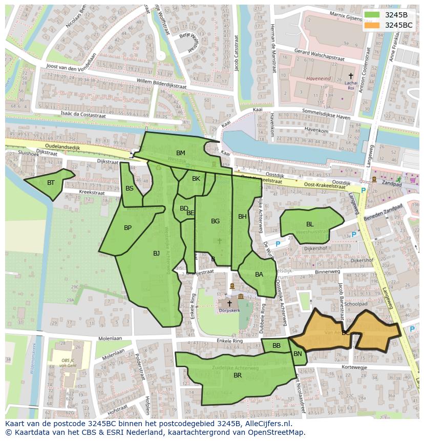 Afbeelding van het postcodegebied 3245 BC op de kaart.