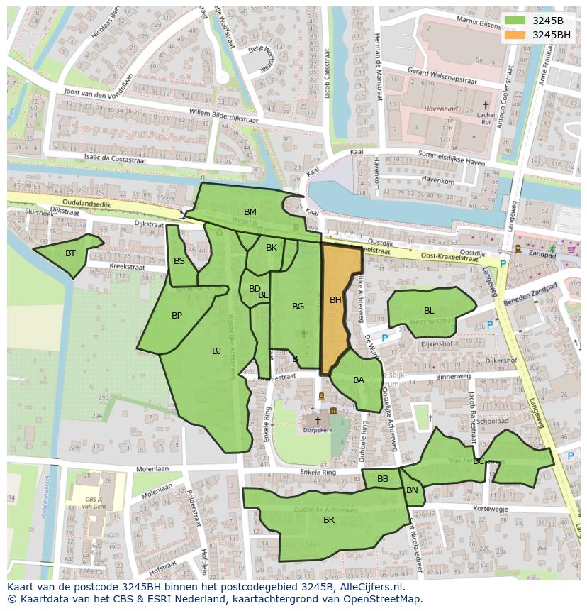 Afbeelding van het postcodegebied 3245 BH op de kaart.