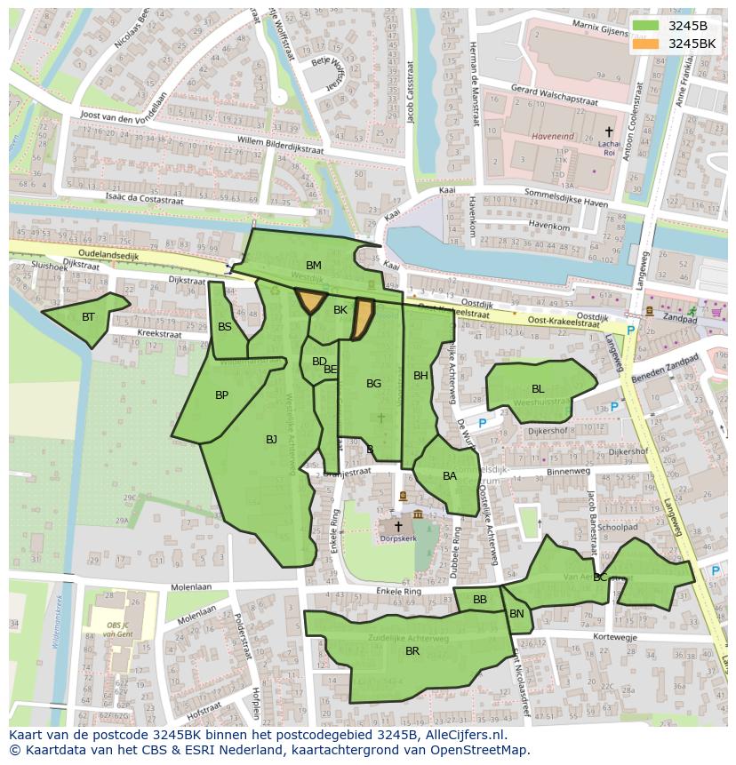 Afbeelding van het postcodegebied 3245 BK op de kaart.