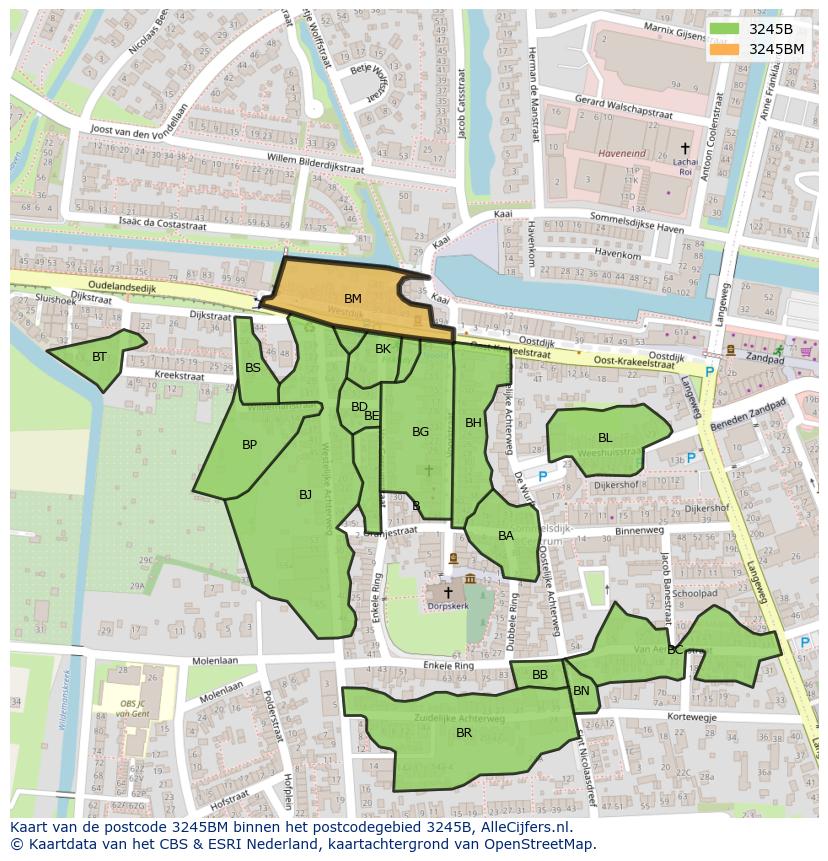 Afbeelding van het postcodegebied 3245 BM op de kaart.