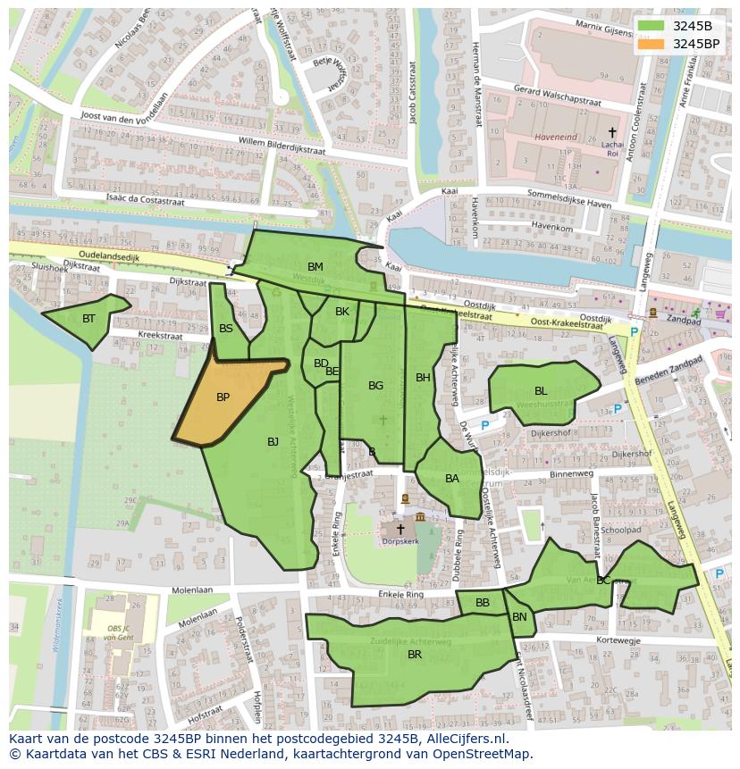Afbeelding van het postcodegebied 3245 BP op de kaart.