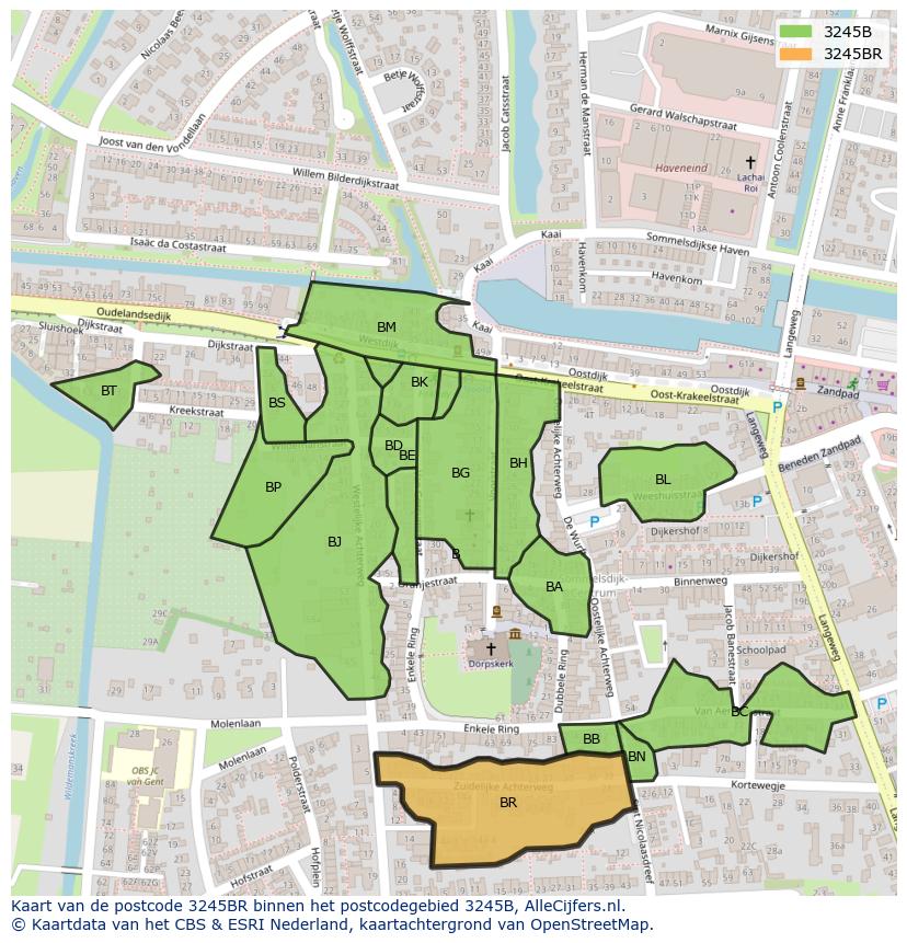 Afbeelding van het postcodegebied 3245 BR op de kaart.