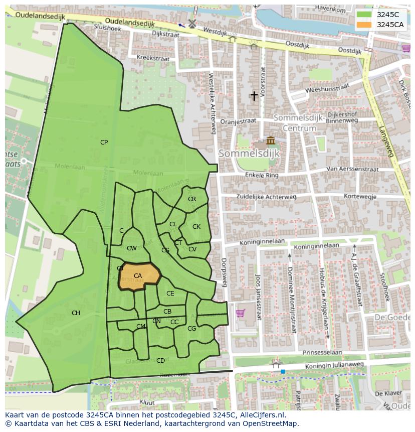 Afbeelding van het postcodegebied 3245 CA op de kaart.