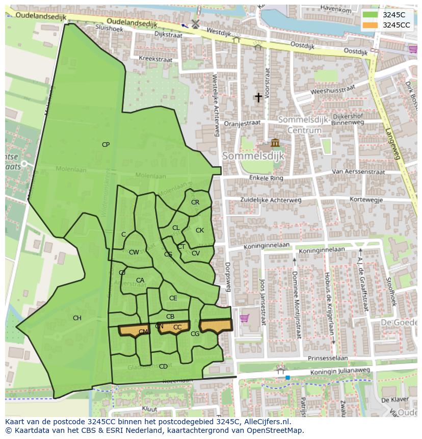 Afbeelding van het postcodegebied 3245 CC op de kaart.