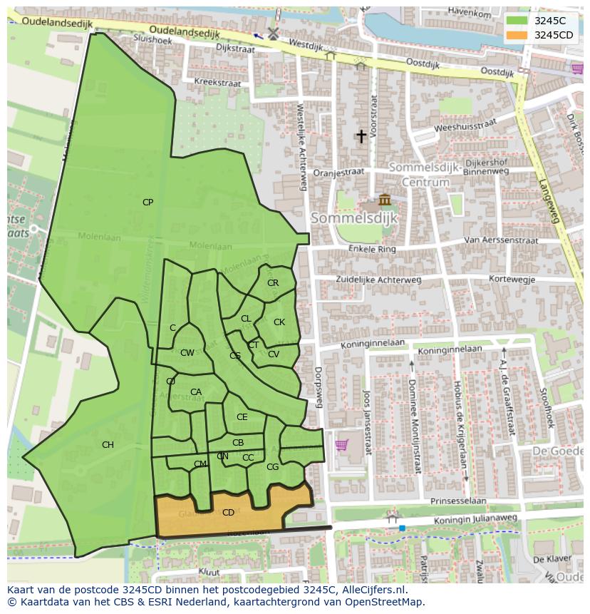 Afbeelding van het postcodegebied 3245 CD op de kaart.