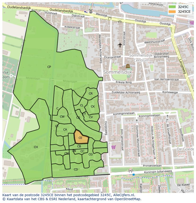 Afbeelding van het postcodegebied 3245 CE op de kaart.