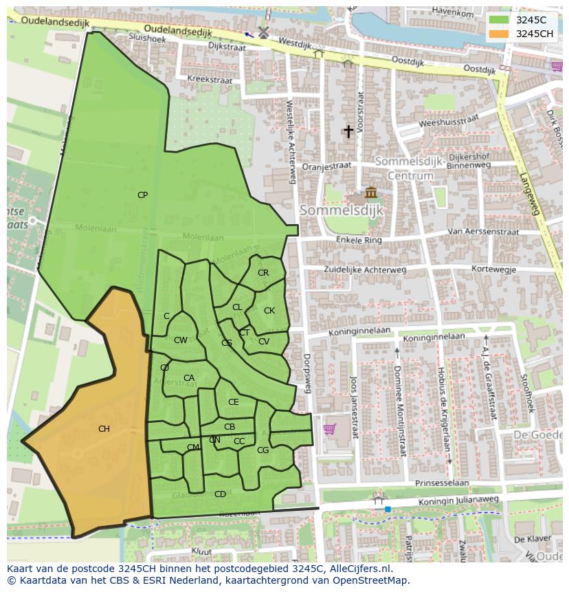 Afbeelding van het postcodegebied 3245 CH op de kaart.
