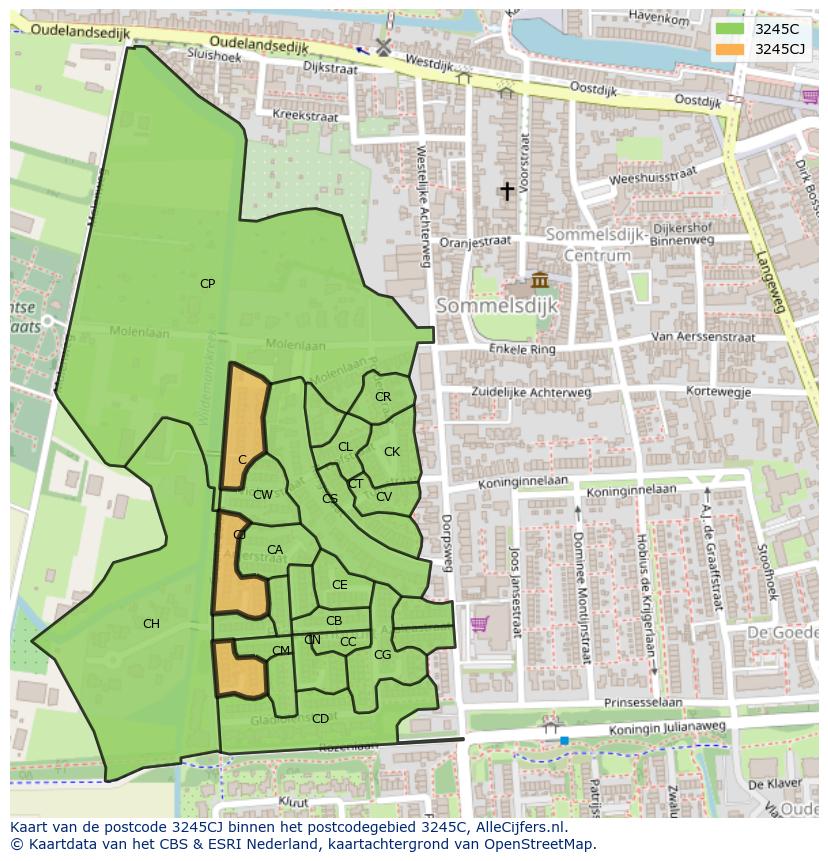 Afbeelding van het postcodegebied 3245 CJ op de kaart.