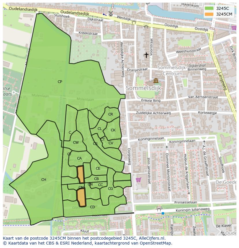Afbeelding van het postcodegebied 3245 CM op de kaart.