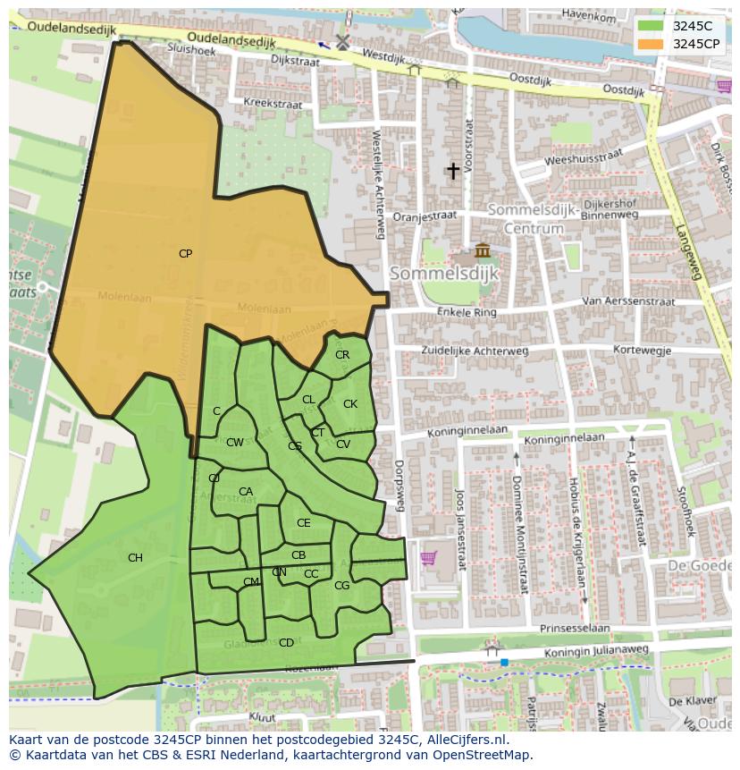 Afbeelding van het postcodegebied 3245 CP op de kaart.
