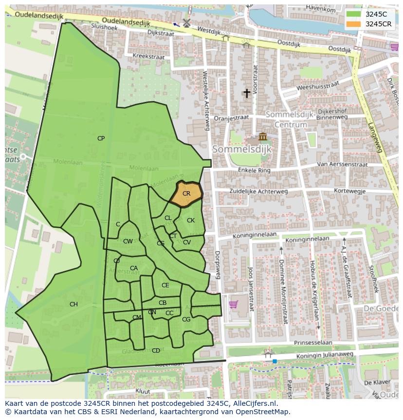 Afbeelding van het postcodegebied 3245 CR op de kaart.