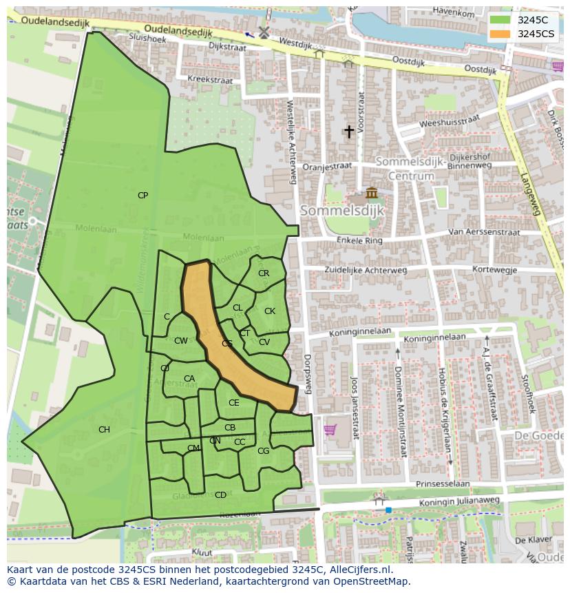 Afbeelding van het postcodegebied 3245 CS op de kaart.