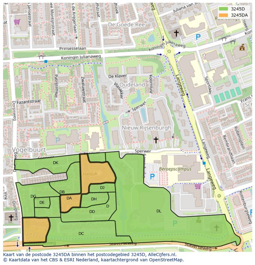 Afbeelding van het postcodegebied 3245 DA op de kaart.