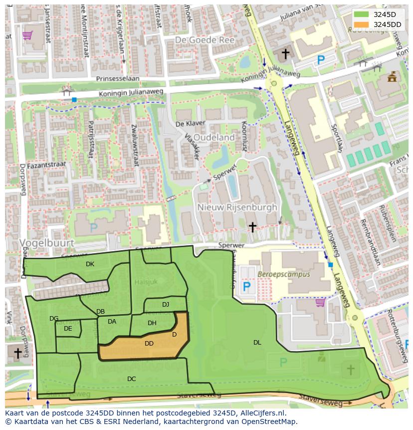 Afbeelding van het postcodegebied 3245 DD op de kaart.