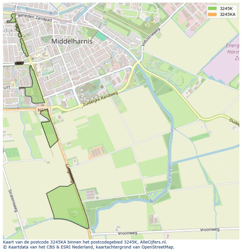 Afbeelding van het postcodegebied 3245 KA op de kaart.