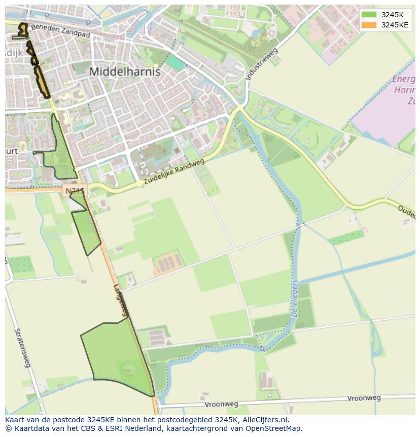 Afbeelding van het postcodegebied 3245 KE op de kaart.