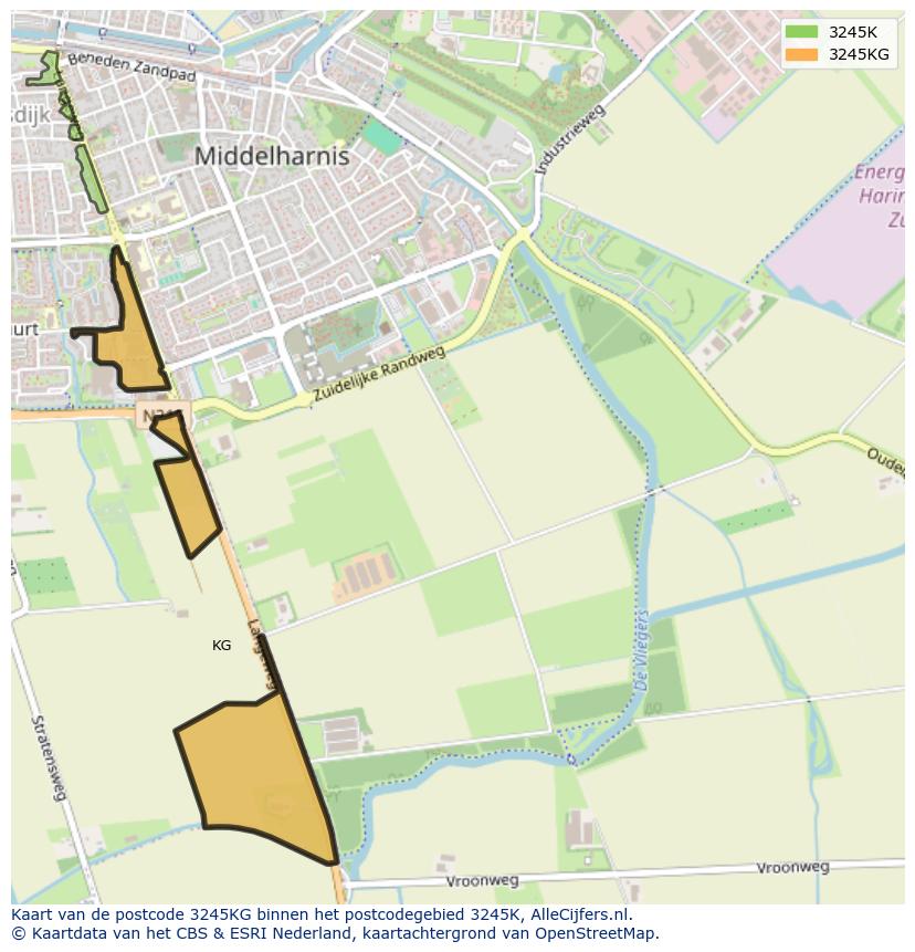 Afbeelding van het postcodegebied 3245 KG op de kaart.