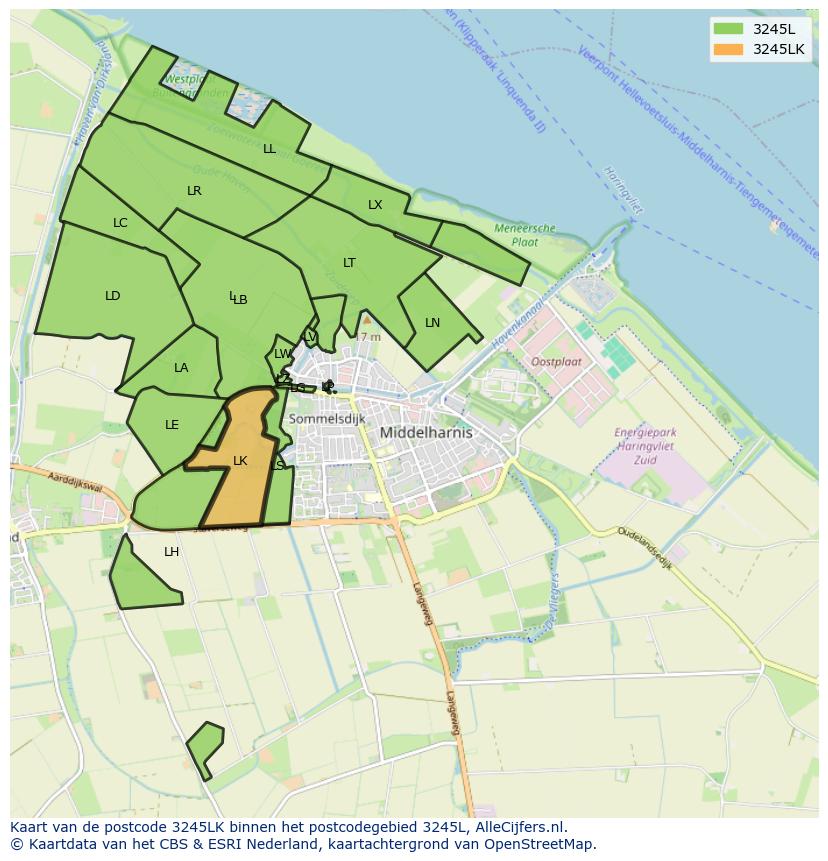 Afbeelding van het postcodegebied 3245 LK op de kaart.