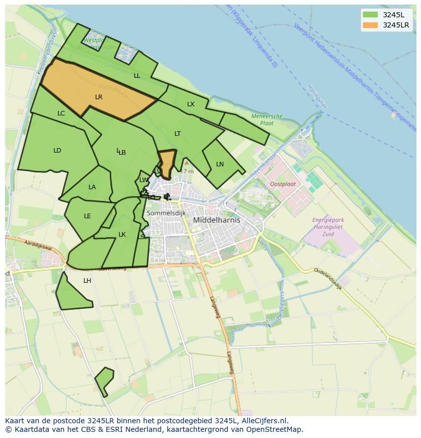 Afbeelding van het postcodegebied 3245 LR op de kaart.