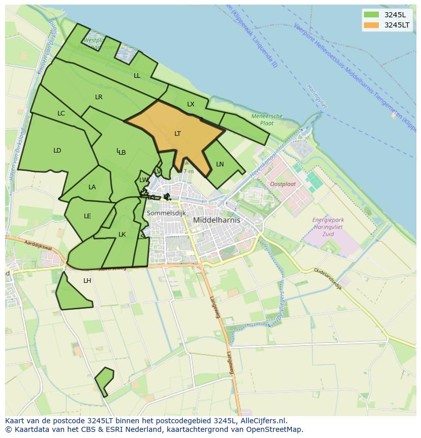 Afbeelding van het postcodegebied 3245 LT op de kaart.
