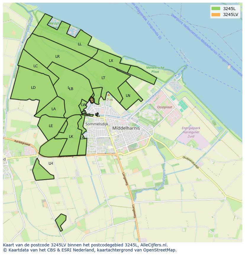 Afbeelding van het postcodegebied 3245 LV op de kaart.