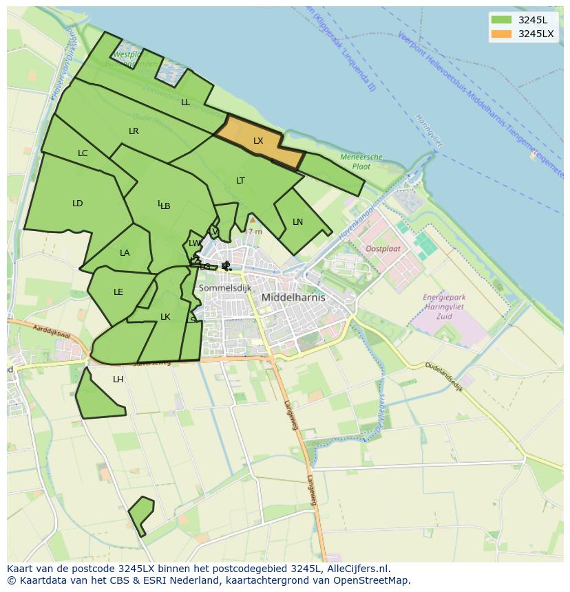 Afbeelding van het postcodegebied 3245 LX op de kaart.