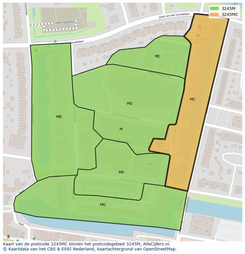 Afbeelding van het postcodegebied 3245 MC op de kaart.