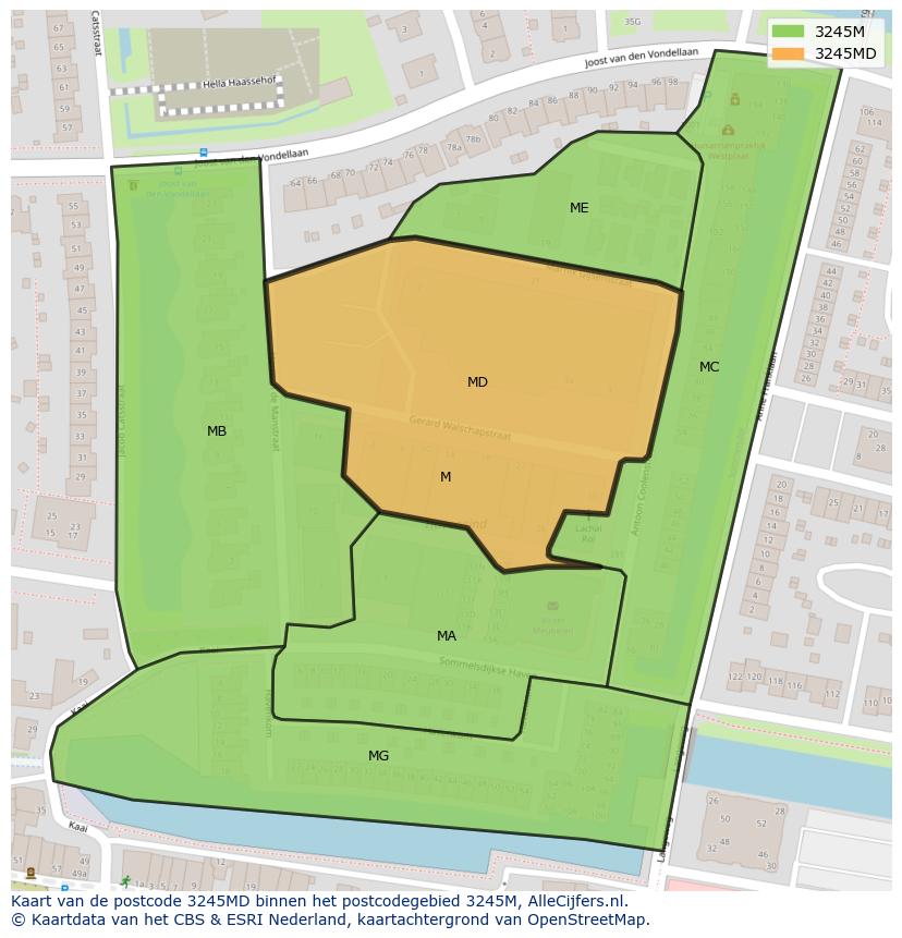 Afbeelding van het postcodegebied 3245 MD op de kaart.