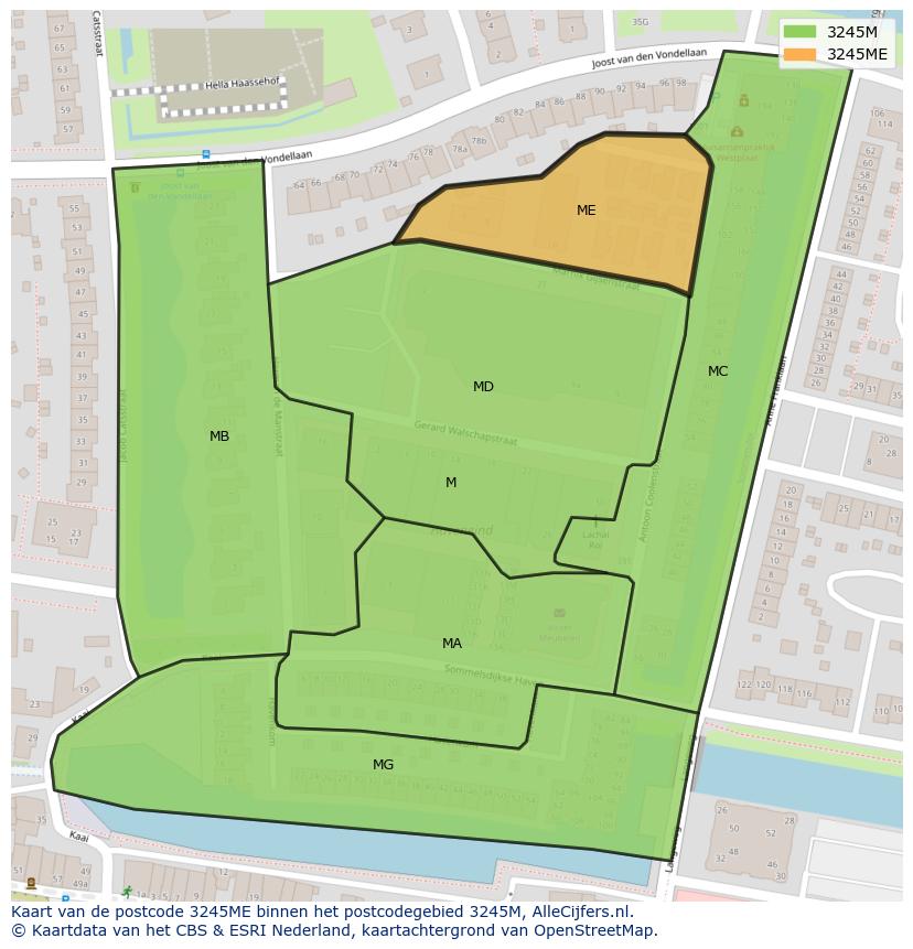 Afbeelding van het postcodegebied 3245 ME op de kaart.