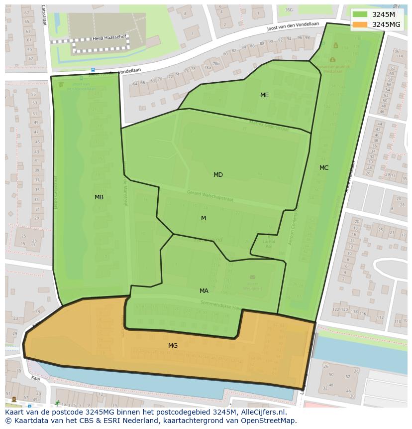Afbeelding van het postcodegebied 3245 MG op de kaart.