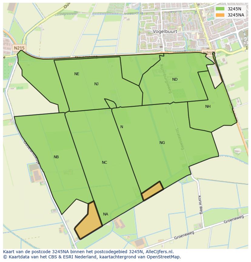 Afbeelding van het postcodegebied 3245 NA op de kaart.
