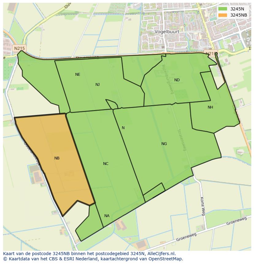 Afbeelding van het postcodegebied 3245 NB op de kaart.