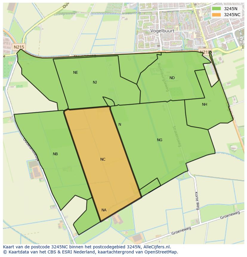 Afbeelding van het postcodegebied 3245 NC op de kaart.