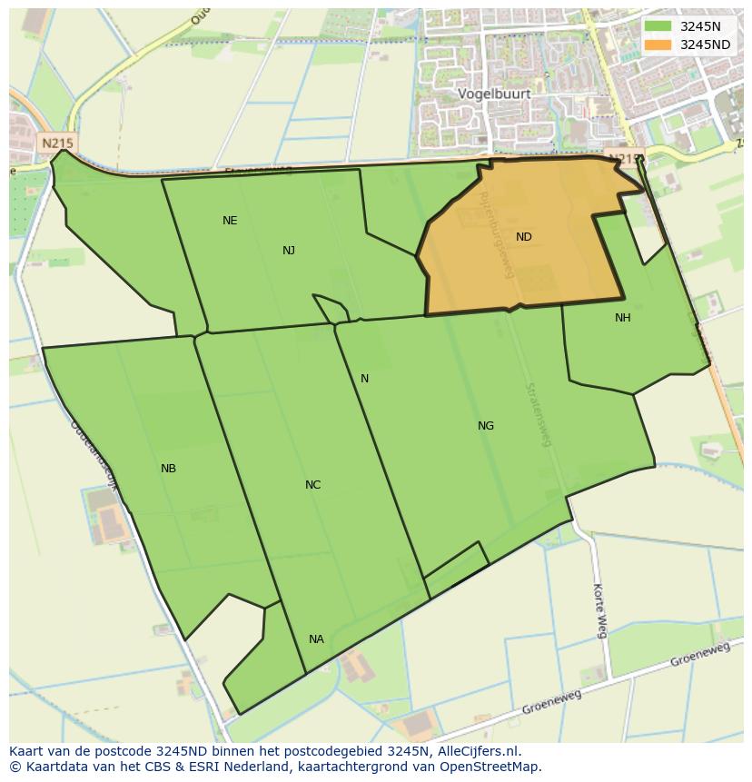 Afbeelding van het postcodegebied 3245 ND op de kaart.