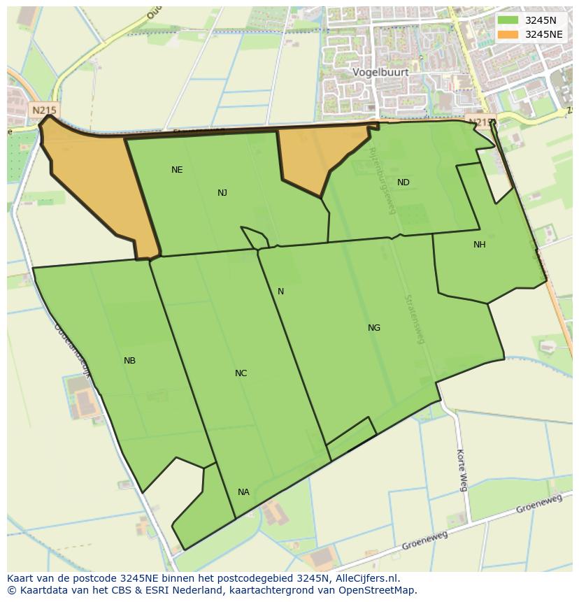 Afbeelding van het postcodegebied 3245 NE op de kaart.